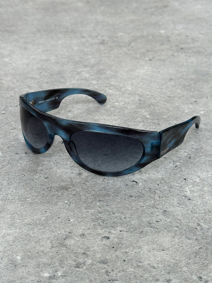 Versace Versus 2000s Marbled Wrap Shield Logo Sunglasses