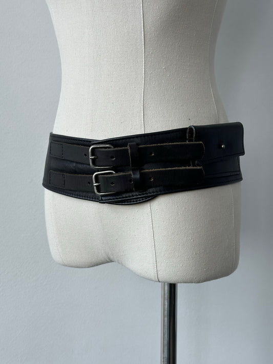 Vintage 1990s Leather Double Buckle Belt Bag - W30-34