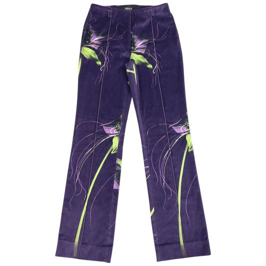 Vintage 2000s Versace Versus Floral Velour Trousers Womens Size 27 | W27, Green