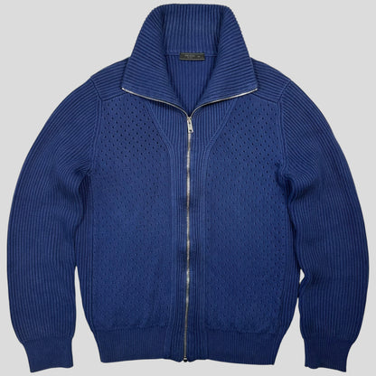 Prada Milano 2018 Perforated Heavy Cable Knit Cardigan Jacket - M | Default Title, Blue