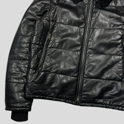Prada Sport 00’s Leather Aviator Shearling Fur Collar Hooded Puffer - IT52 (L) | Large, Black