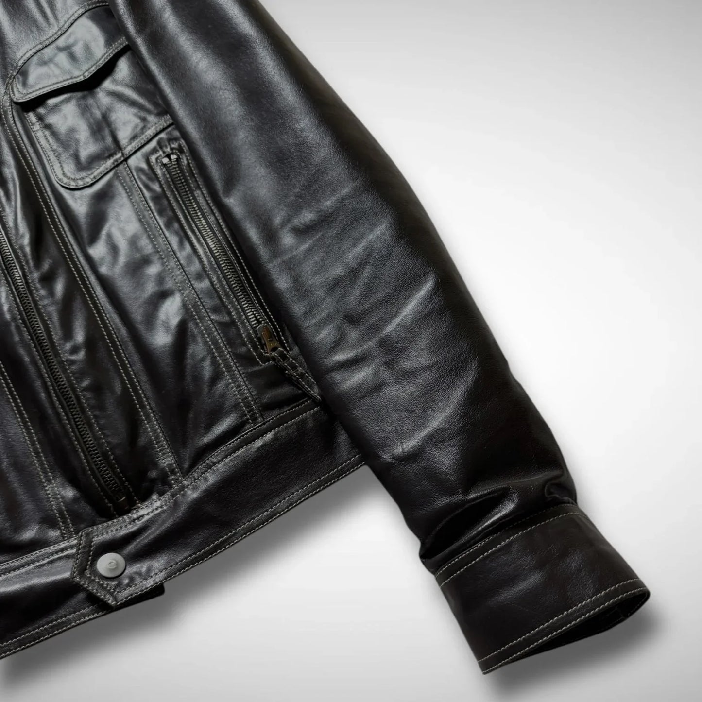 Armani Jeans Contrast Stitch Leather Jacket (2000s)