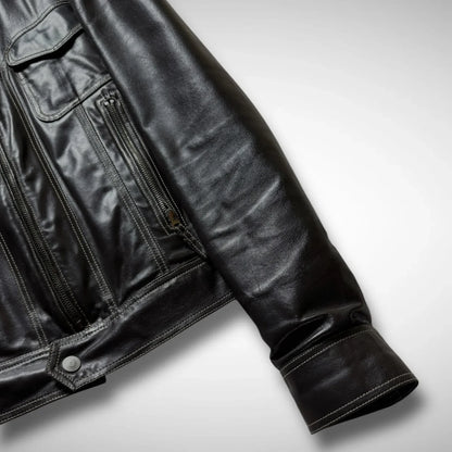 Armani Jeans Contrast Stitch Leather Jacket (2000s)