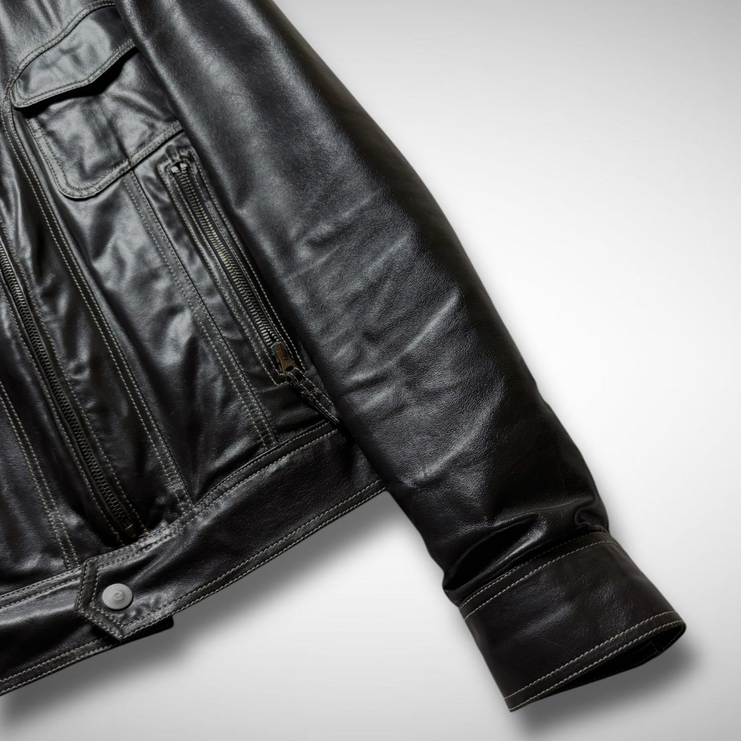 Armani Jeans Contrast Stitch Leather Jacket (2000s)