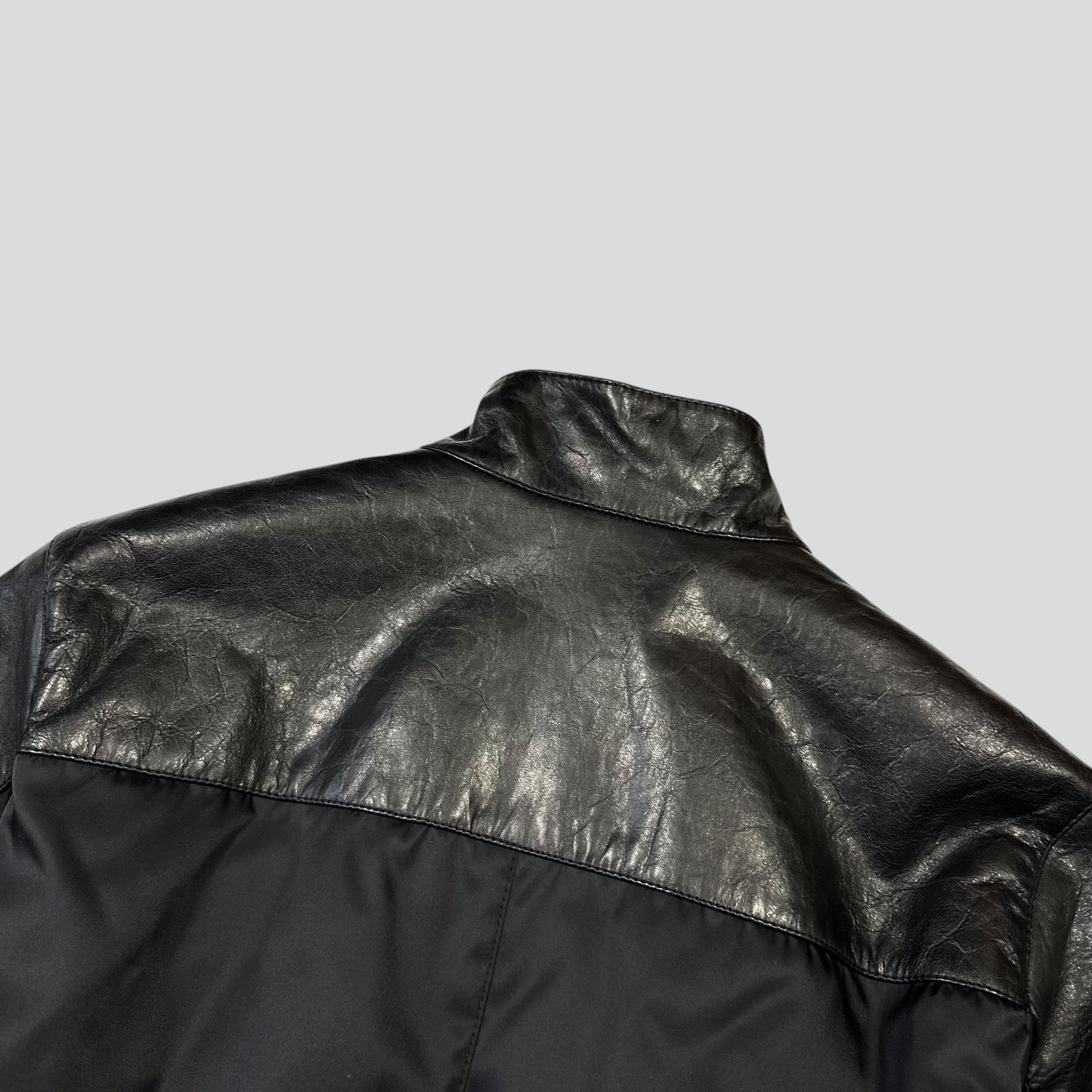 Prada Milano 2011 Gabardine Nylon Leather Jacket + Belt - M | Default Title, Black