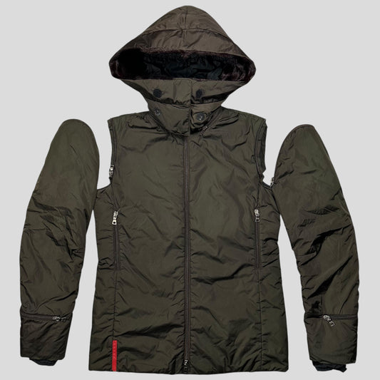 Prada Sport AW00 7 in 1 Nylon Padded Goat Fur Modular Bag Jacket - IT42 (S) | Default Title, Khaki