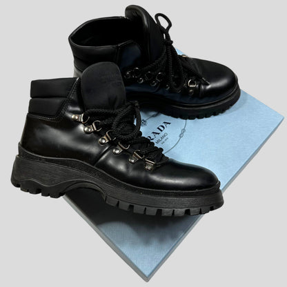 Prada Milano 90’s Leather + Nylon Combat Boots - UK4 | Black