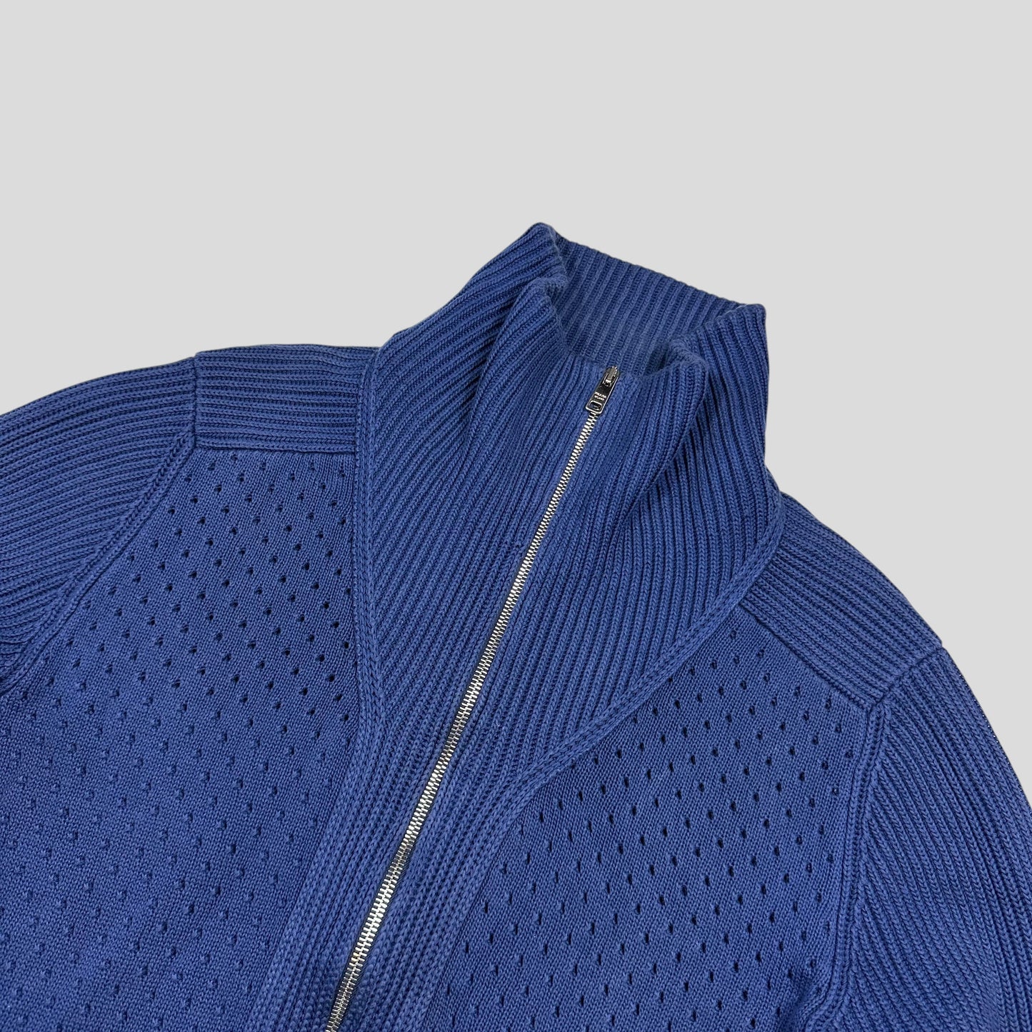 Prada Milano 2018 Perforated Heavy Cable Knit Cardigan Jacket - M | Default Title, Blue