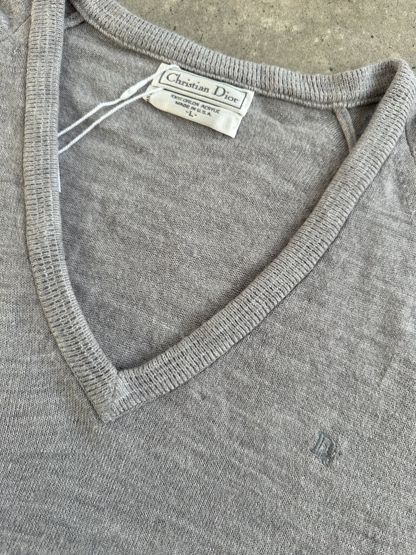 Christian Dior 1980s V Neck Logo Knitted Jumper - L/XL