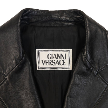 Vintage 90s Gianni Versace Button Up Leather Jacket Size XL | XL, Black