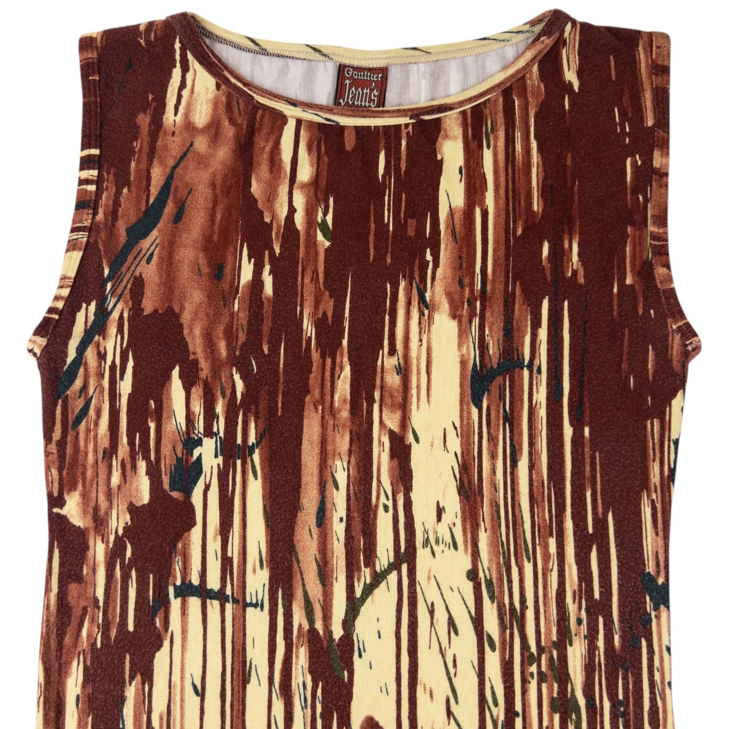 Vintage 1998 Jean Paul Gaultier Jean's Blood Drip Print Maxi Dress Womens Size L | Large, Tan