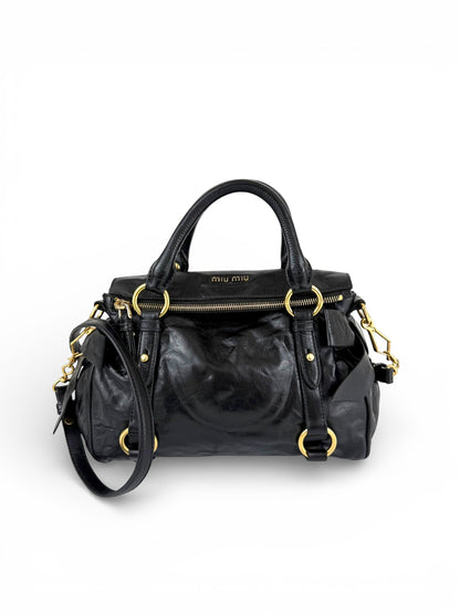 2012 Miu Miu Vitello Shine Leather 2way Bow Black Handbag | O/S, Black