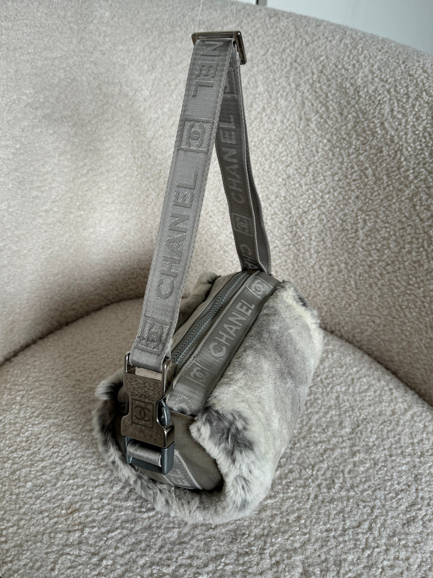 Vintage 2005/2006 Chanel Sport Lapin Fur Mini Duffle Shoulder Bag | O/S, Grey