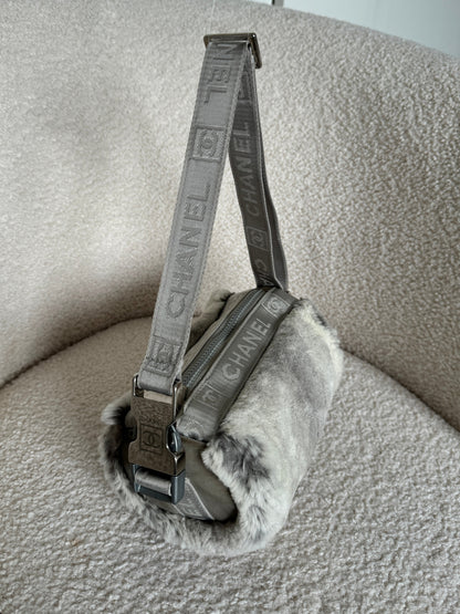 Vintage 2005/2006 Chanel Sport Lapin Fur Mini Duffle Shoulder Bag | O/S, Grey