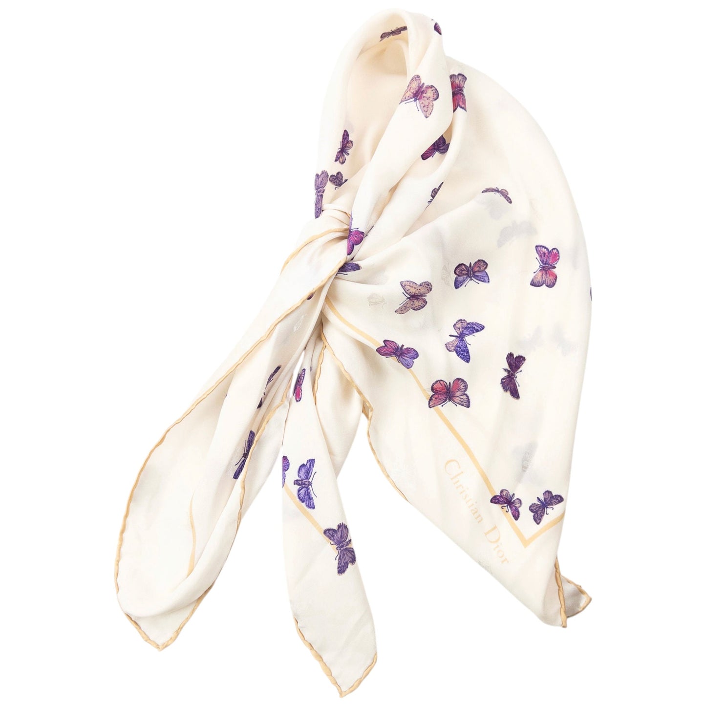 Vintage 2000s Dior Butterfly Print Silk Scarf | O/S, Cream