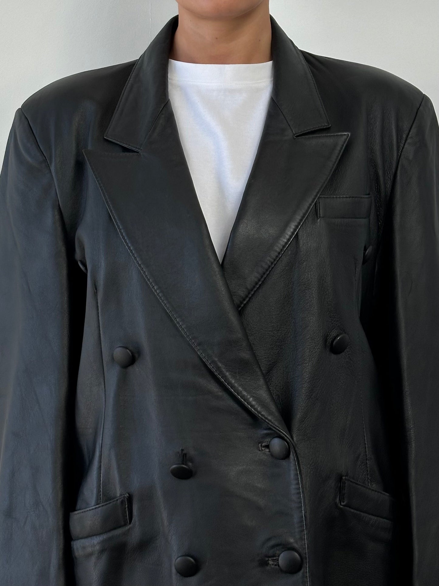 Vintage Double Breasted Leather Blazer Jacket - L