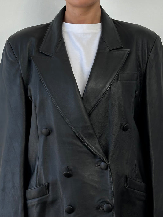 Vintage Double Breasted Leather Blazer Jacket - L