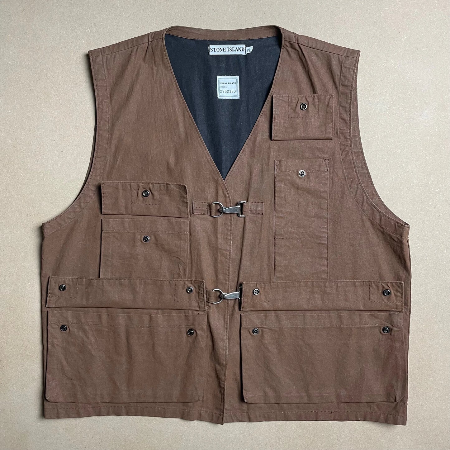S/S 1993 Cocoa Brown Tela Stella Reflective Spell Out Utility Vest