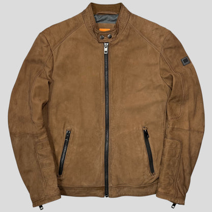 Hugo Boss Orange Leather Suede Moto Biker Jacket - M