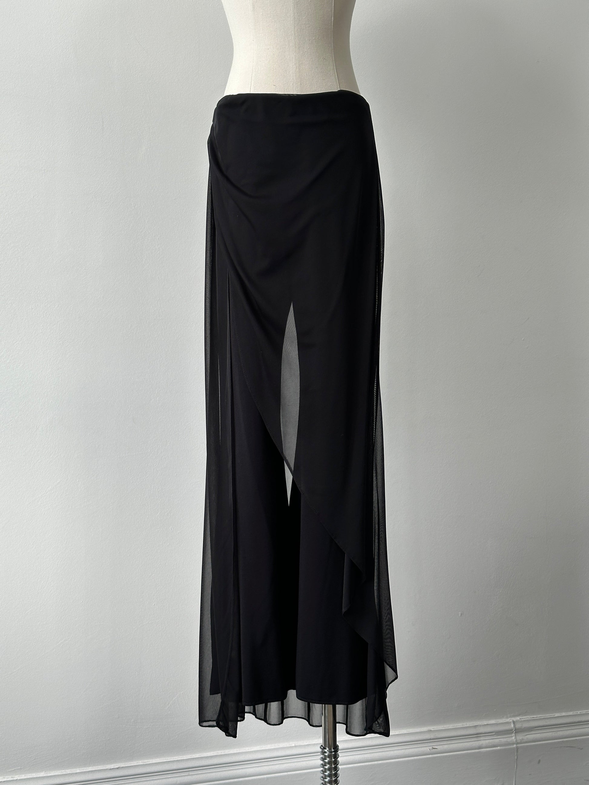 French Vintage 1990s Sheer Overlay Wide Leg Trousers - W26