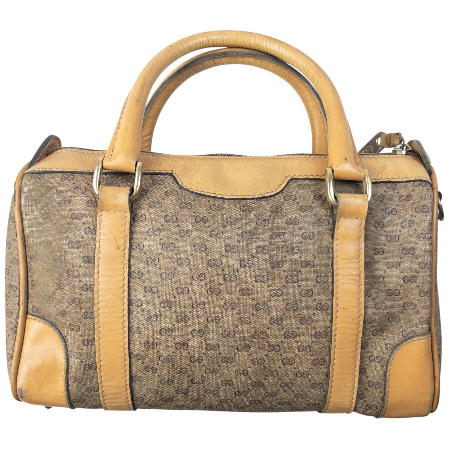 Vintage 80s Gucci Monogram Leather Handbag | O/S, Beige