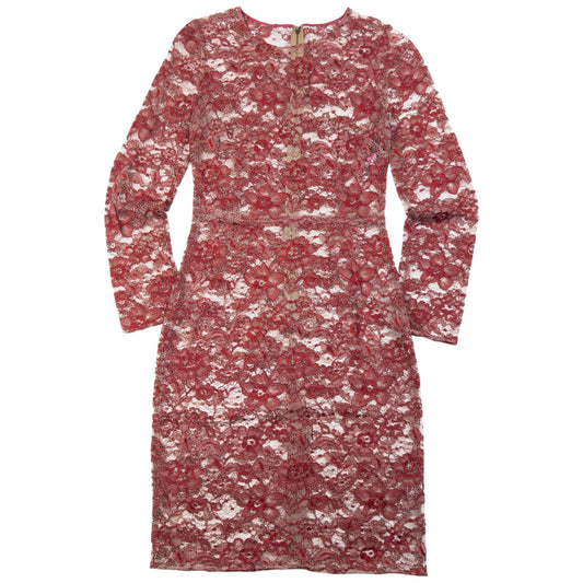 Vintage Dolce & Gabbana Floral Lace Long Sleeve Dress Womens Size M | Medium, Red