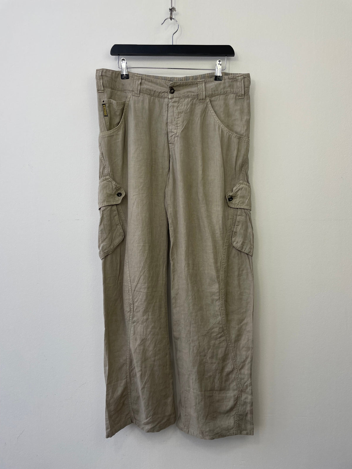 Armani Jeans 00s Twist Seam Linen Cargo Trousers | Large, Beige