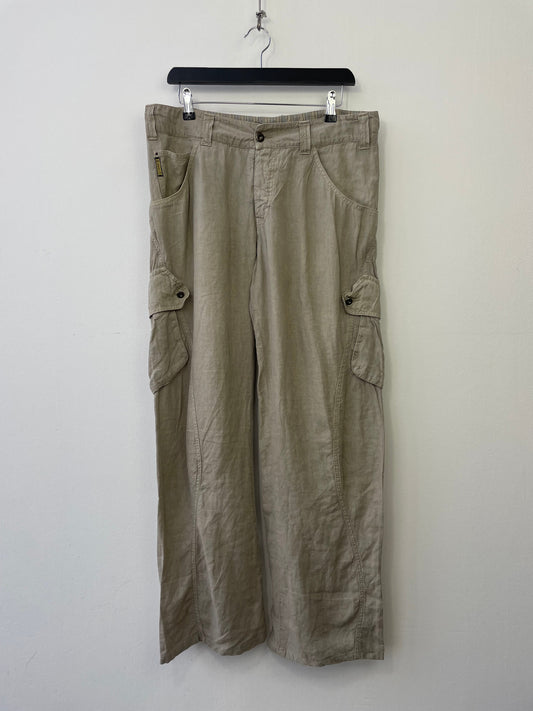 Armani Jeans 00s Twist Seam Linen Cargo Trousers | Large, Beige