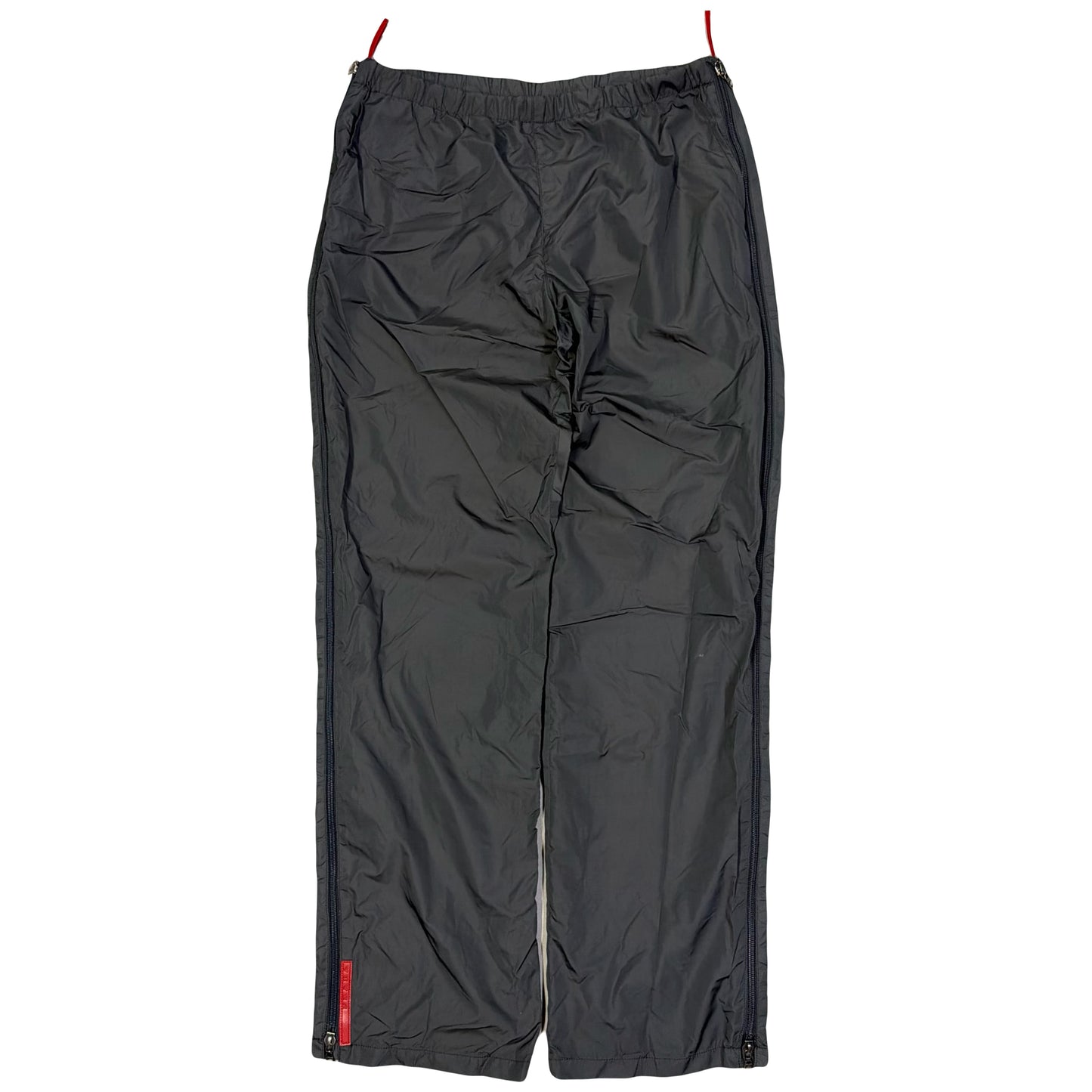 Prada Sort Full Zip Nylon Trousers In Charcoal Grey (W32)