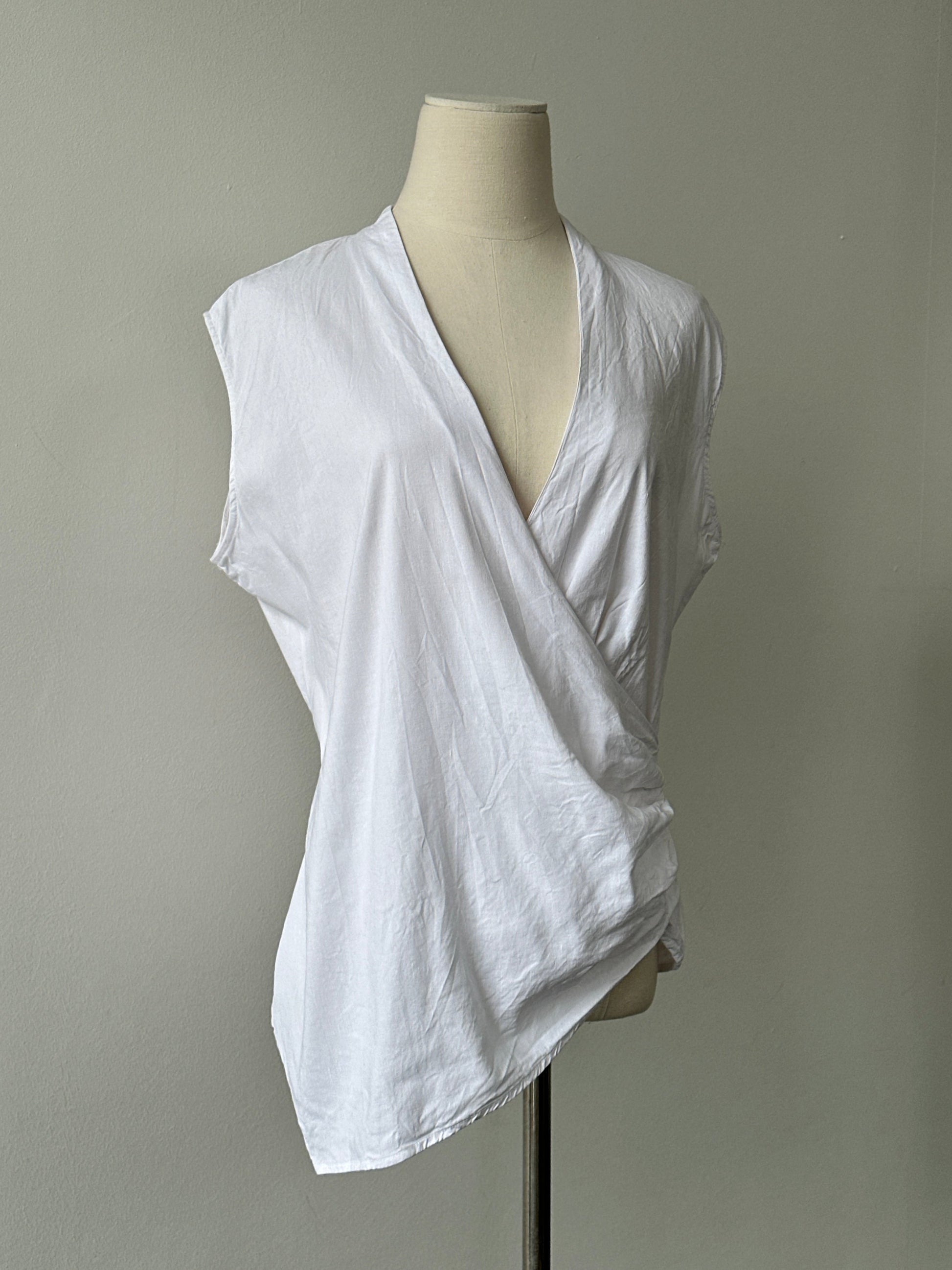 Nicole Farhi 2000s Linen Asymmetric Wrap Top - M-L