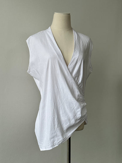 Nicole Farhi 2000s Linen Asymmetric Wrap Top - M-L