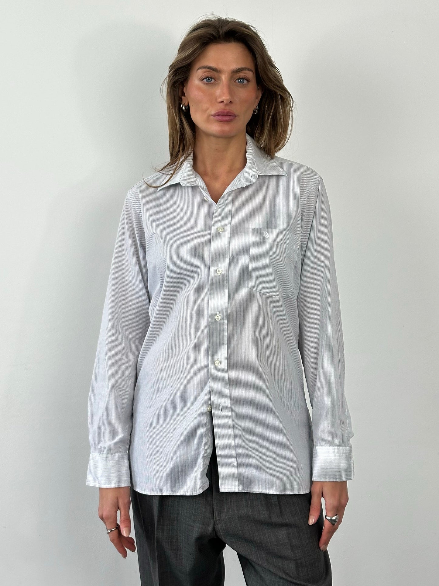 Christian Dior Monsieur 1990s cotton striped logo shirt, men's size M, featuring classic Dior branding and casual striped design.
