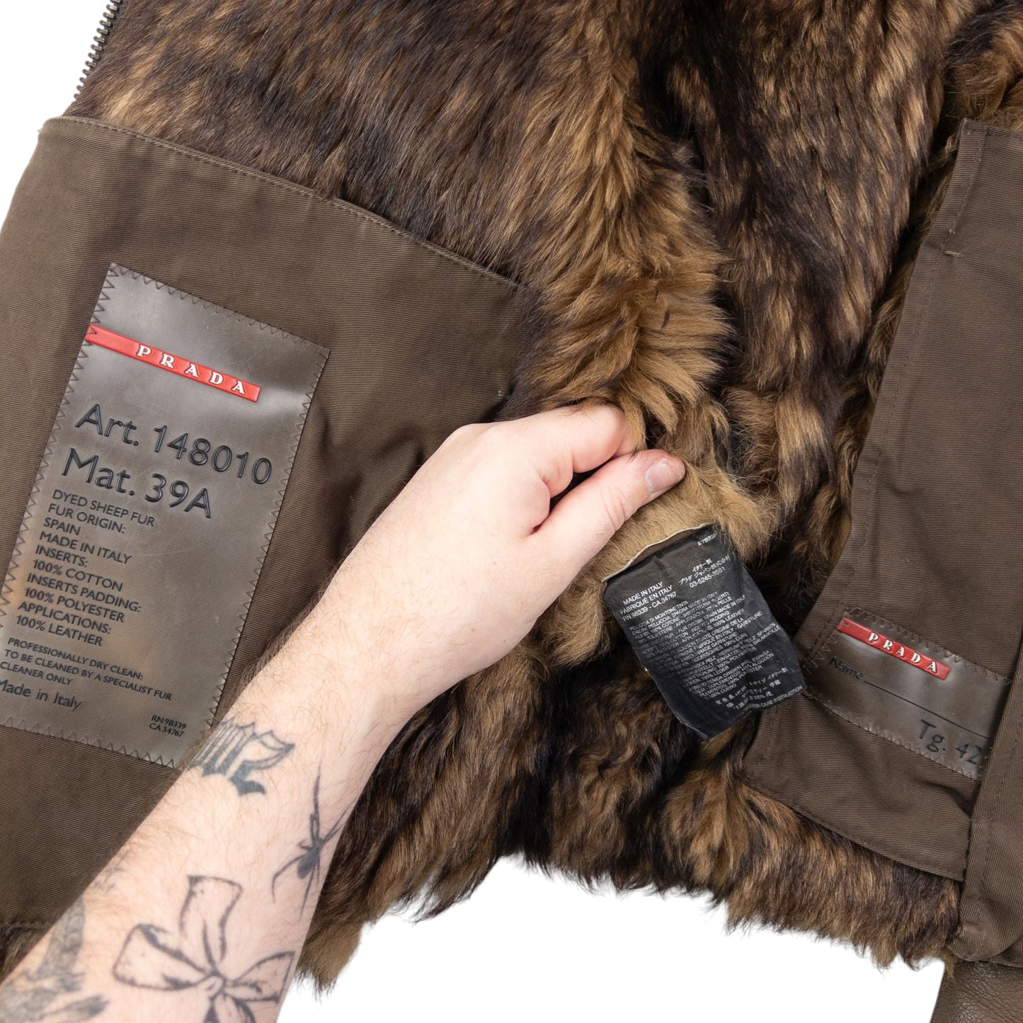 Vintage 2000s Prada Sport Sheep Fur Lined Leather Jacket Womens Size M | Medium, Brown