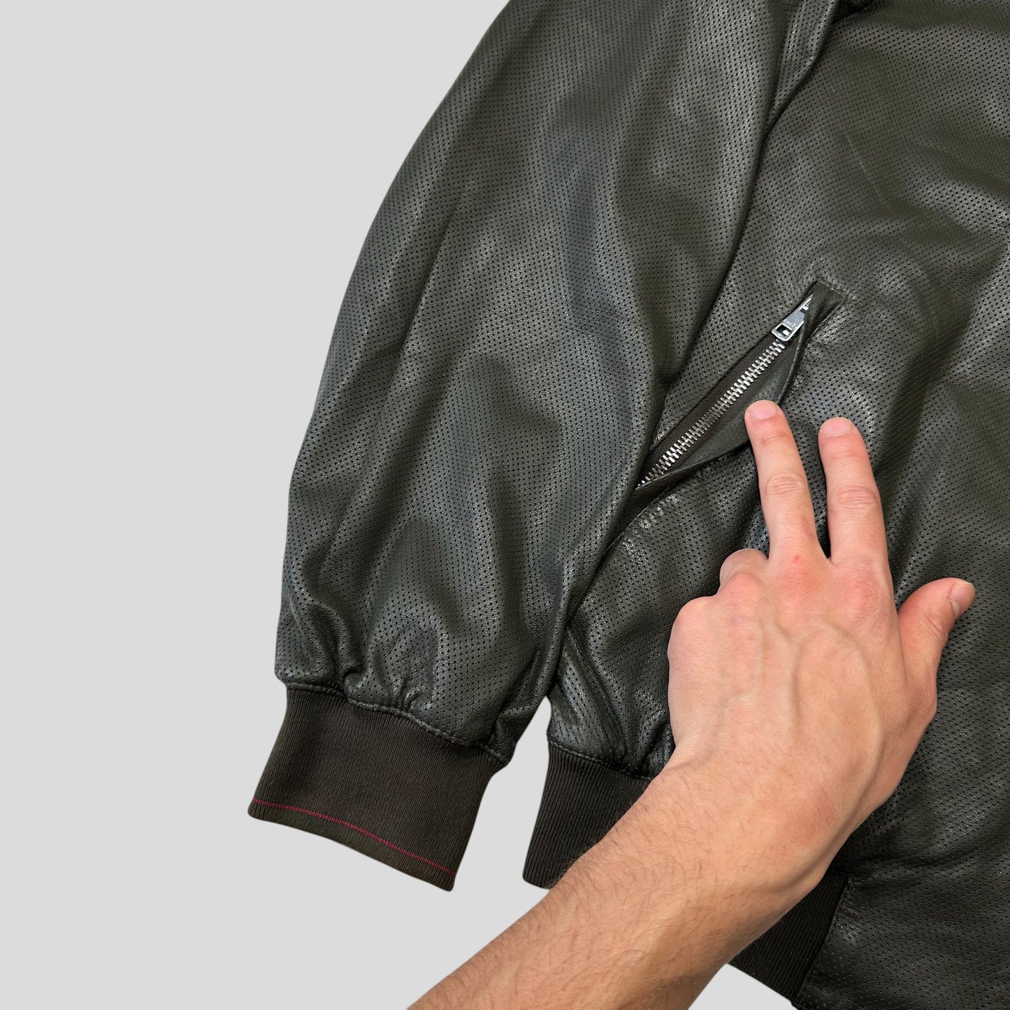 Gucci by Tom Ford 00’s Perforated Nappa Leather Green Bomber Jacket - IT52 | Default Title, Green