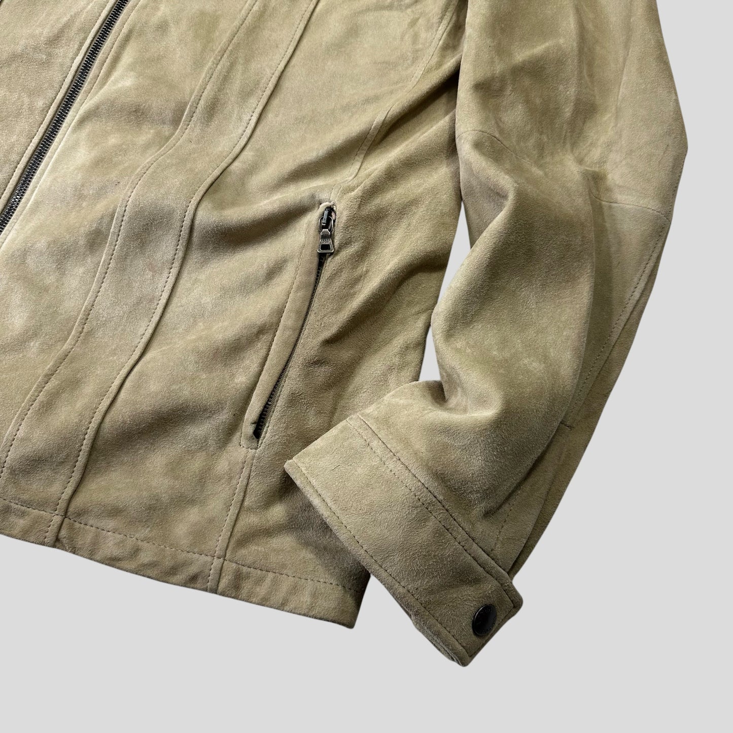 Prada Milano 2007 Suede Leather Double Pocket Logo Jacket - IT56 | Default Title, Cream