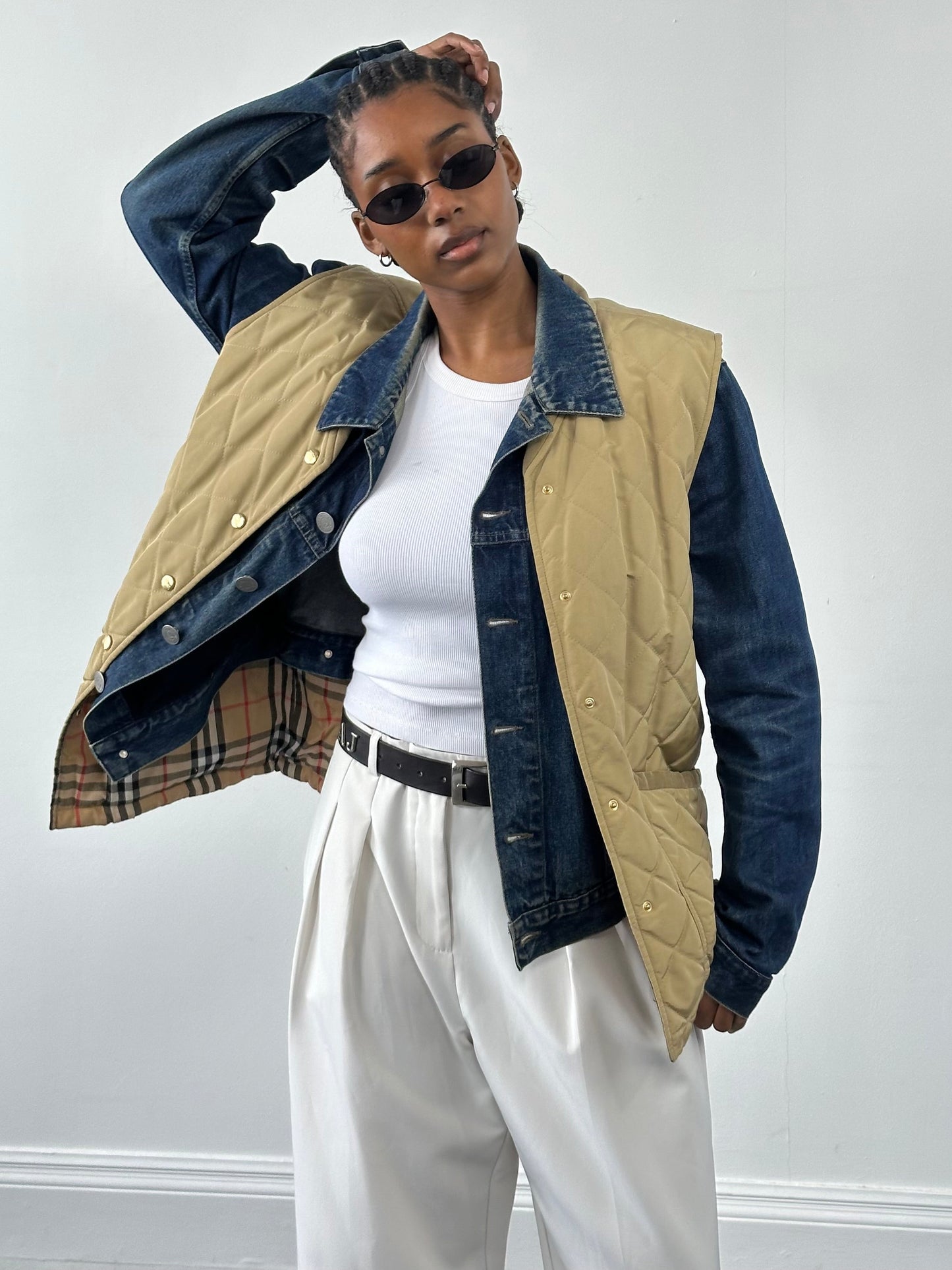 Burberry 1990s Nylon Bespoke Button Nova Check Gilet - M