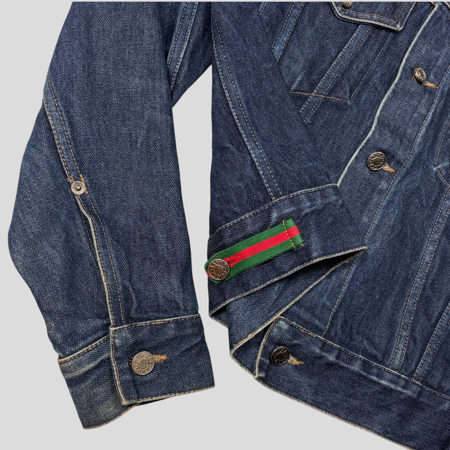 Gucci by Tom Ford 00’s Web Stripe Boxy Denim Mens Jacket - IT46 | Default Title, Blue