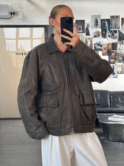 Italian Vintage 1980s Distressed Leather Jacket - XL