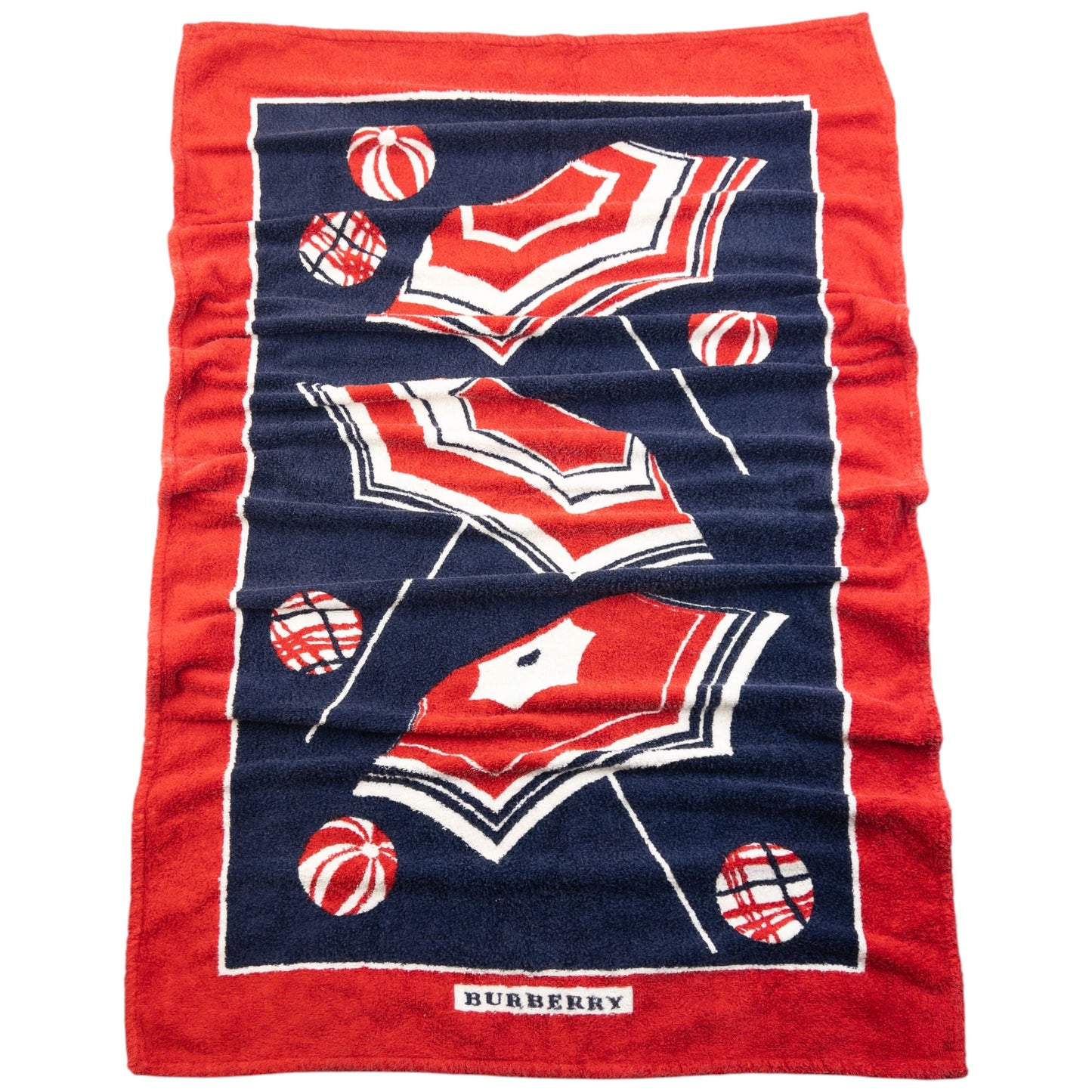 Vintage 2000s Burberry Ball & Umbrella Print Beach Towel | O/S, Blue