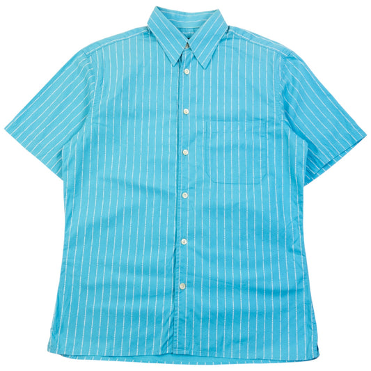 Vintage 2000s Burberry Text Stripe Short Sleeve Button Up Shirt Size S | Small, Blue