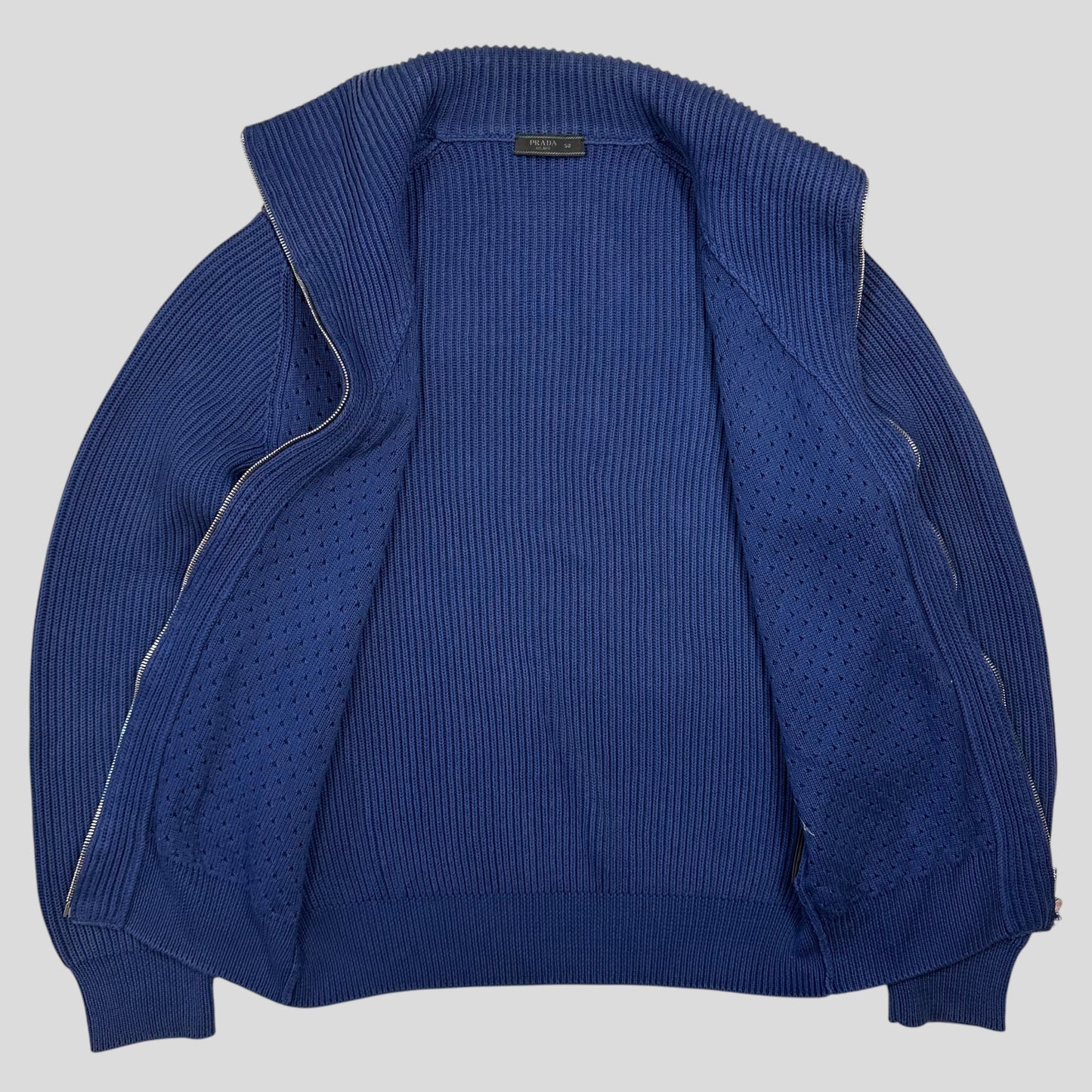 Prada Milano 2018 Perforated Heavy Cable Knit Cardigan Jacket - M | Default Title, Blue