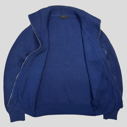 Prada Milano 2018 Perforated Heavy Cable Knit Cardigan Jacket - M | Default Title, Blue