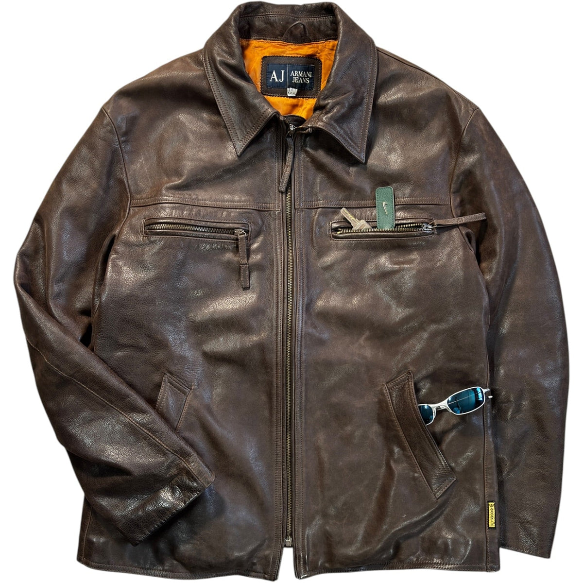 Armani Jeans 00’s Brown Leather Jacket XL | XL, Multicoloured