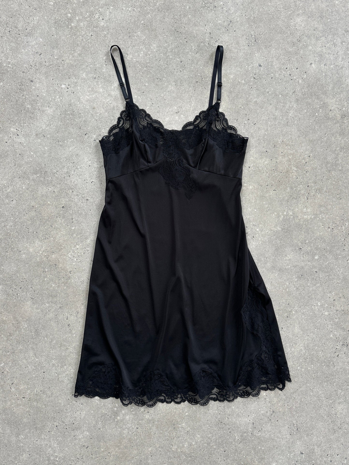 Vintage 2000s Lace Side Split Mini Slip Dress - S
