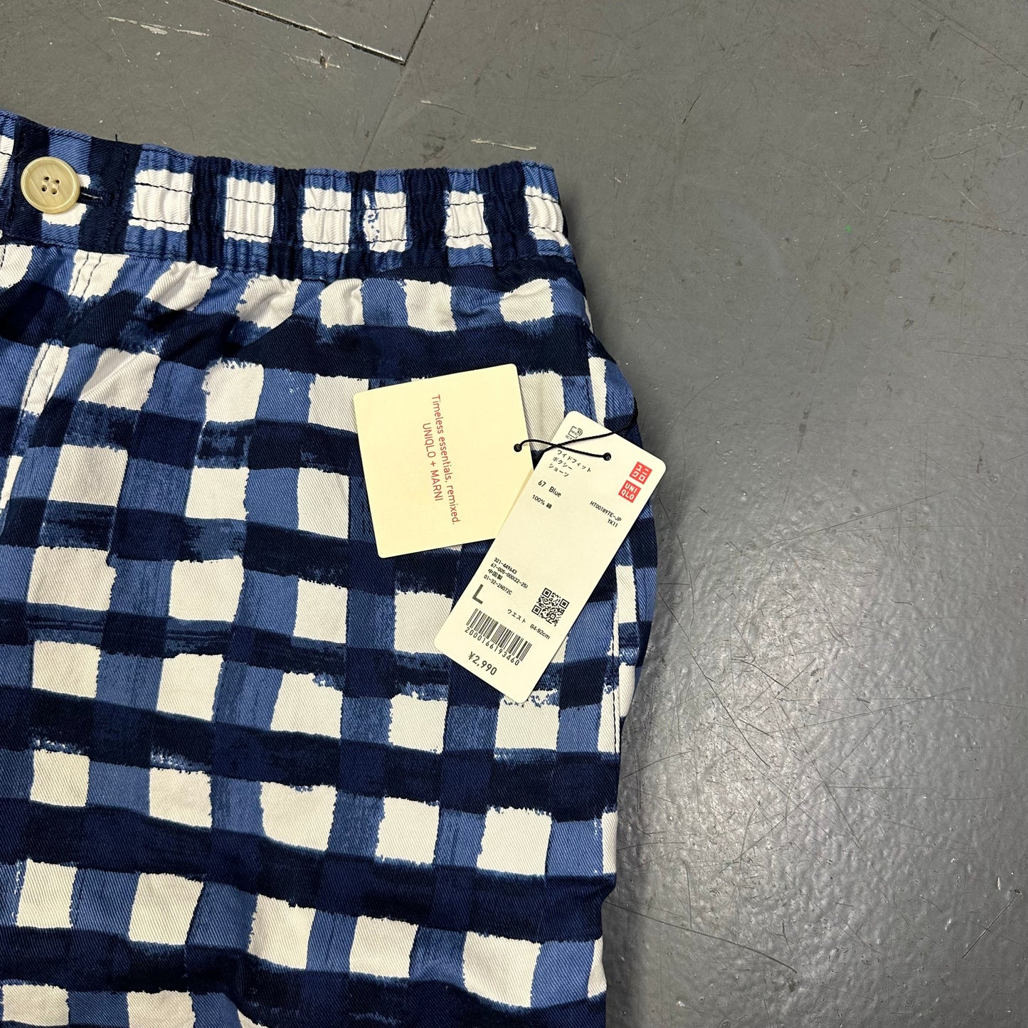 Uniqlo X Marni Wide Fit Check Shorts In Blue ( L )