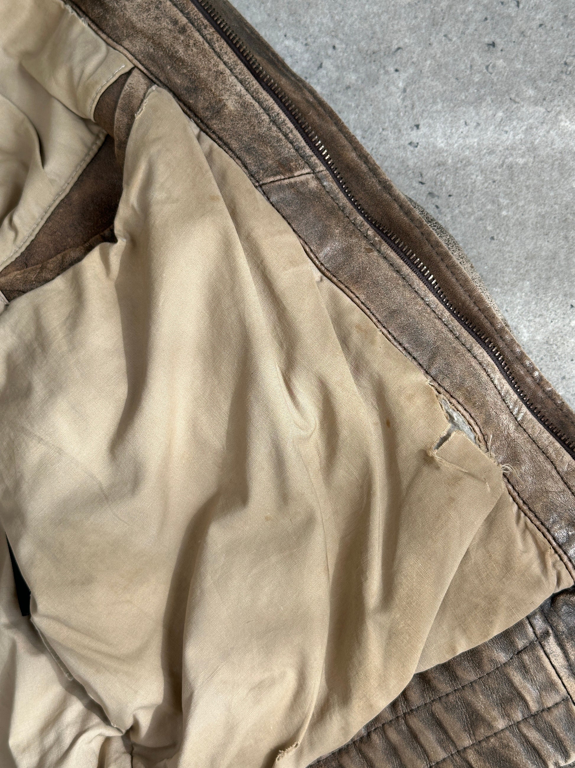 Vintage 1990s Distressed Leather Bomber Jacket - M-L