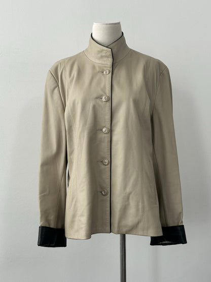 Vintage 1990s High Neck Contrast Leather Jacket - M