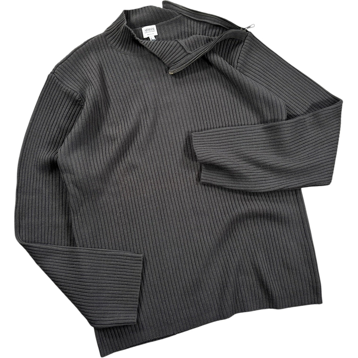 Armani Collezioni 00’s Merino Wool Shoulder Zip Jumper L | Large, Grey