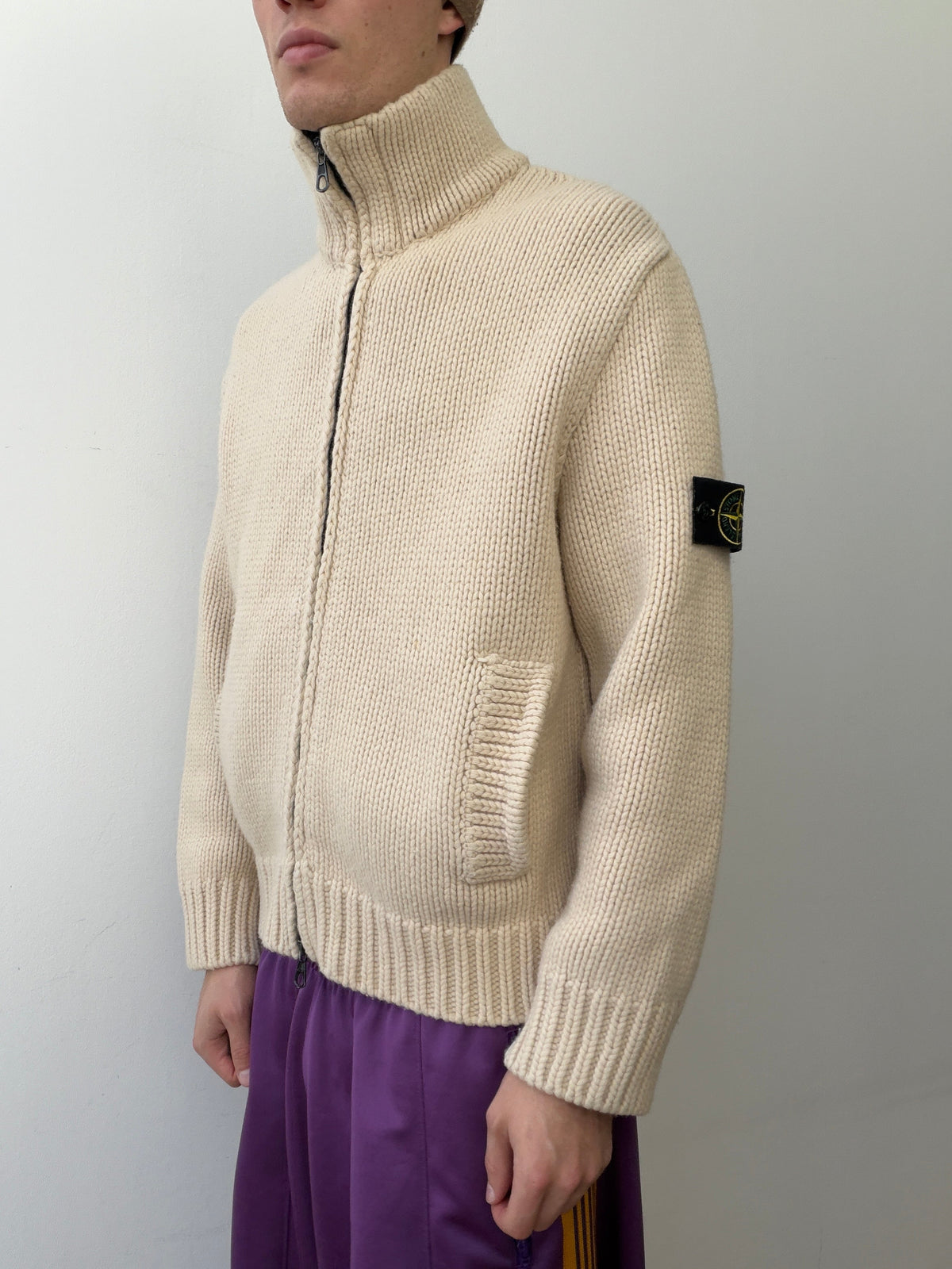 Stone Island AW03 Zip-Through Knit Cardigan Jacket | Large, Red