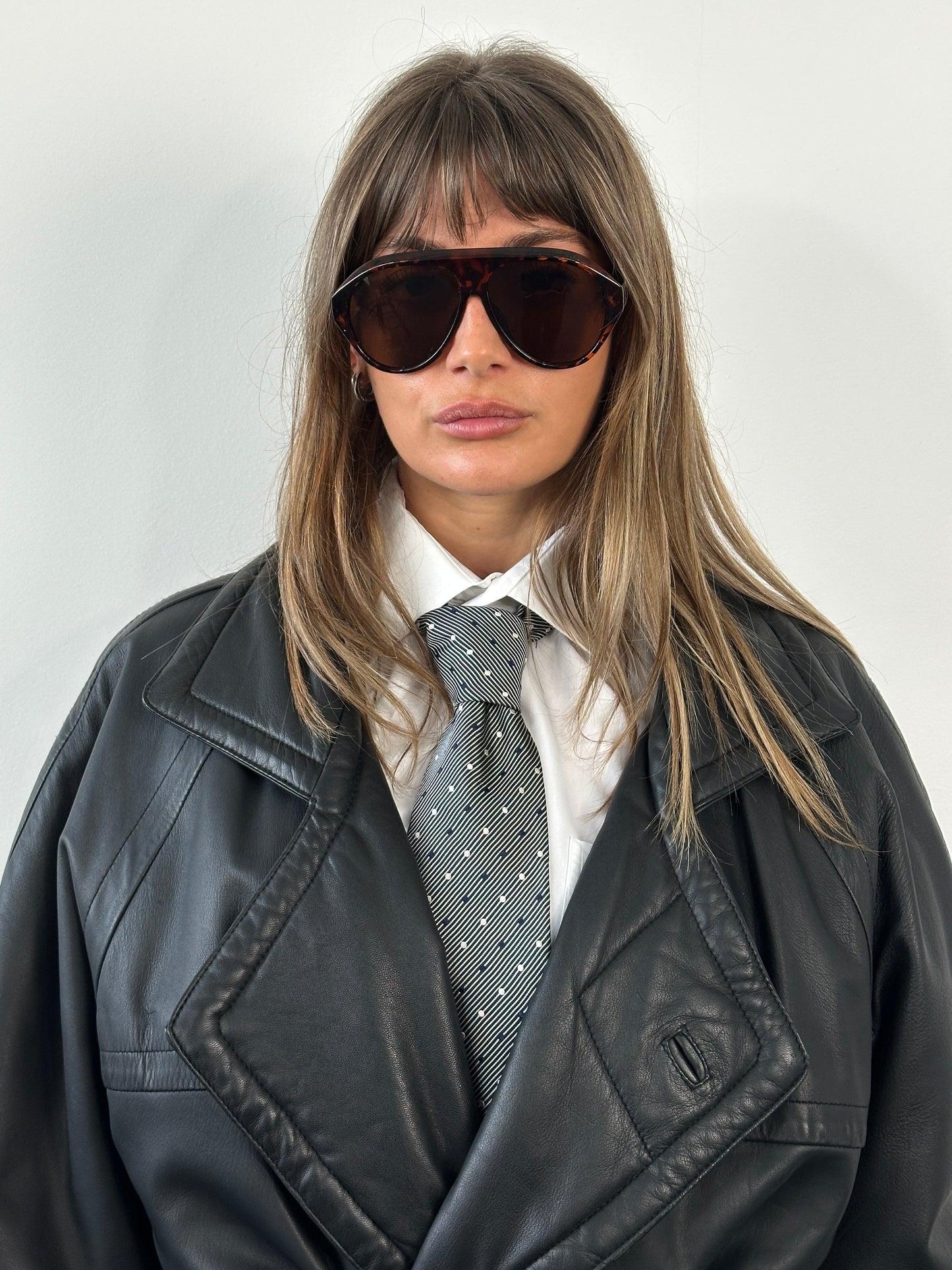 Vintage 1990s Leather Double Breasted Belted Trench Coat - XL